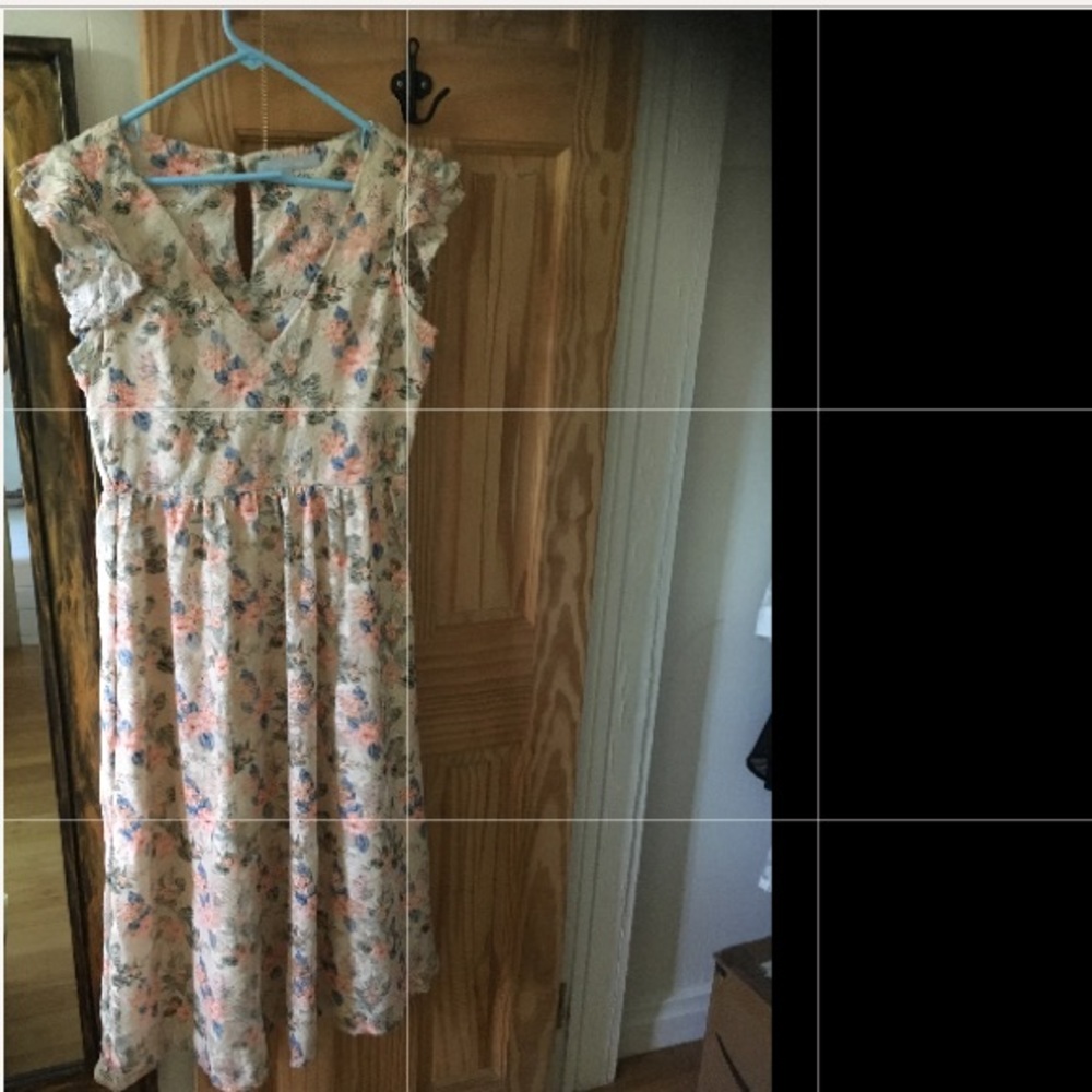 “Red Herring” Ivory Printed Lace Dress w/Flowers.